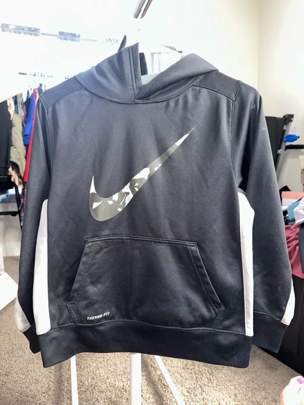 Nike Black Hoodie with Camo Swoosh and White Side Panels